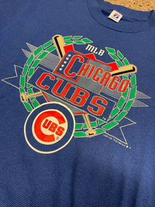 1993 Logo 7 Blue Striped Chicago Cubs Tee Size XL